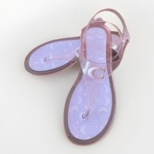 Coach Jelly Sandals Womens Size 8 Pink Logo Flat Thong Ankle Strap Shoes C3067